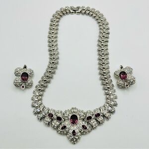 Stunning Vintage Silvertone and Purple rhinestone statement Jewelry Set